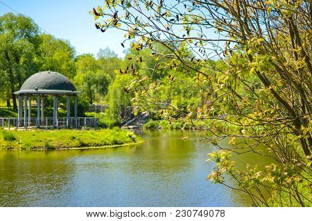 Gazebo Or Alcove On Shore Of Lake In Feofaniya, Kyiv Ukraine