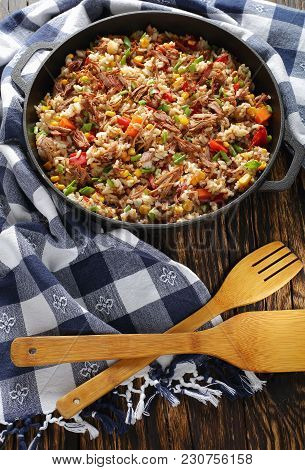 Shredded Juicy Beef, Rice And Veggies