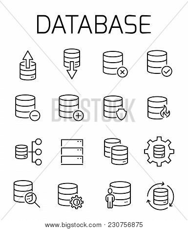 Database Related Vector Icon Set. Well-crafted Sign In Thin Line Style With Editable Stroke. Vector 
