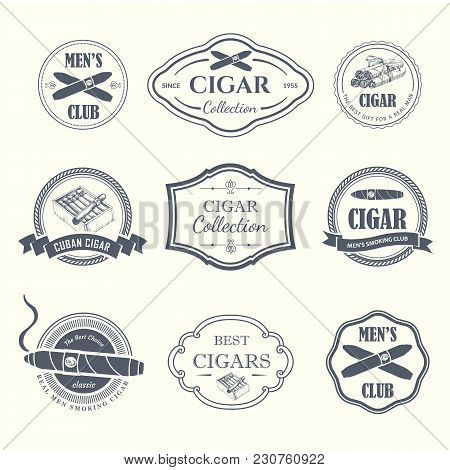 Vector Illustration With Logo And Labels. Simple Symbols Tobacco, Cigar. Traditions Of Smoke. Decora
