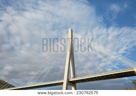 Detail Of Modern Franzo Tudjman's Cable-stayed Bridge In Dubrovnik Croatia