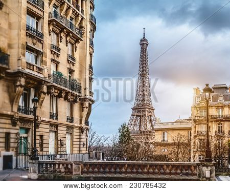 The Eifel Tower In Paris From A Tiny Street