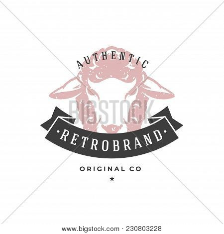 Sheep Hand Drawn Logo Isolated On White Background Vector Illustration For Labels, Badges, T-shirt A