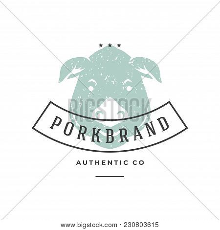 Pig Hand Drawn Logo Isolated On White Background Vector Illustration For Labels, Badges, T-shirt And