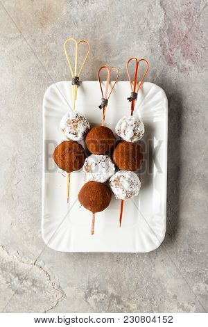 Cacao Truffle And White Snow Candy . Finger Snack