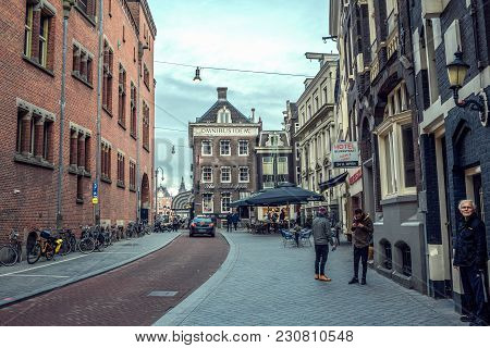 Netherlands, Amsterdam - 06 January 2018: Old City Of Amsterdam