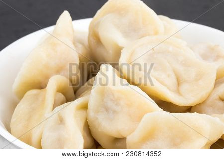 Russian Meat Dumplings Pelmeni In Bowl. Сlose Up.