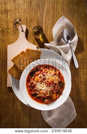 Winter Vegetable Soup And Slices Of Zwieback
