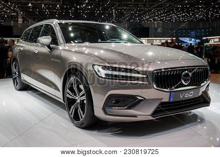 Geneva, Switzerland - March 6, 2018: New Volvo V60 Car Presented At The 88th Geneva International Mo