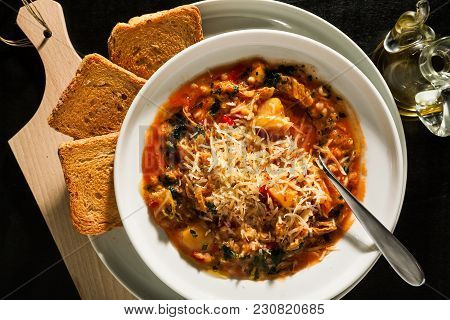 Winter Vegetable Soup And Slices Of Zwieback