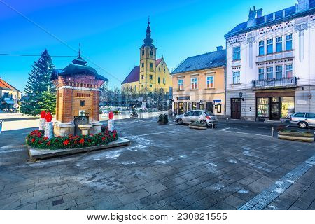 Scenic View At Old Historic Town In Northern Croatia, Samobor Baroque Architecture.