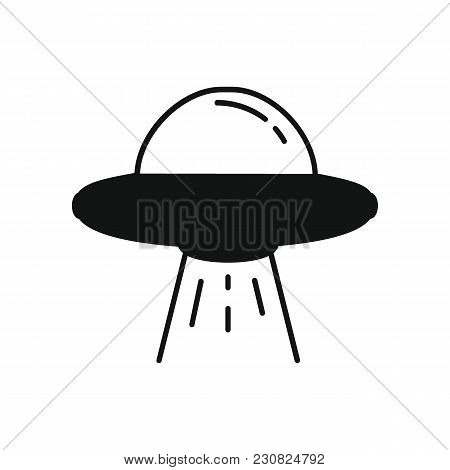 Ufo Spaceship Icon In Silhouette Style. Space Illustration With Ufo In White Background. Element For