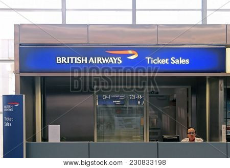Athens, Greece - May 05, 2015: British Airways Airline Ticket Sales Counter At Athens International 