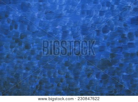 Nigt Sky Texture. Oil Painting Background. Big Brushstrokes In Blue Palette