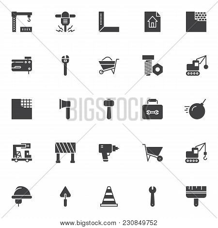 Construction Elements Vector Icons Set, Modern Solid Symbol Collection, Filled Style Pictogram Pack.