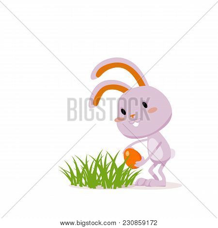 Easter Rabbit And Eggs. Funny Easter Bunny. A Set Of Cute Emotional Characters For A Christian Holid