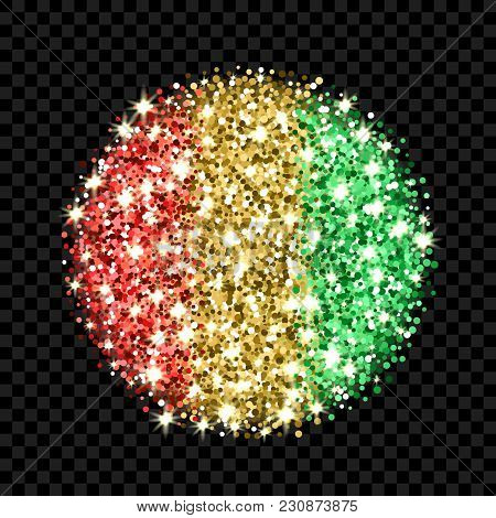 Republic Of Guinea Flag Sparkling Badge. Round Icon With Guinean National Colors With Glitter Effect