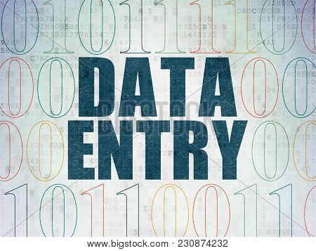 Information Concept: Painted Blue Text Data Entry On Digital Data Paper Background With Binary Code