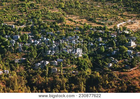 Panoramic View Of Traditional Village Kalarites In National Park Of Tzoumerka, Greece Epirus Region