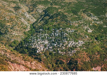 Panoramic View Of Traditional Village Kalarites In National Park Of Tzoumerka, Greece Epirus Region