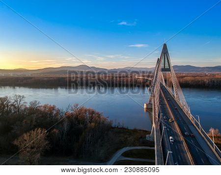 Aerial Photo Of Megyeri Bridge In Budapest, Hungary