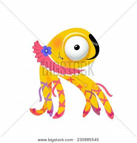 Vector One Letter R Of Sea Cartoon Alphabet Isolated On White Background.