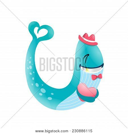 Vector One Letter U Of Sea Cartoon Alphabet Isolated On White Background.