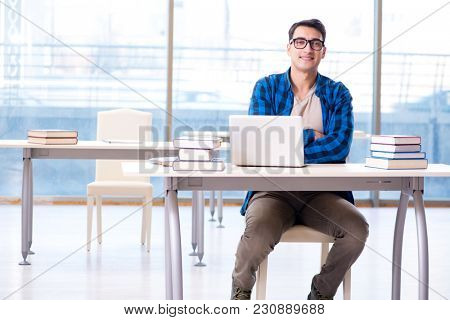 Student in telelearning distance learning concept reading in lib