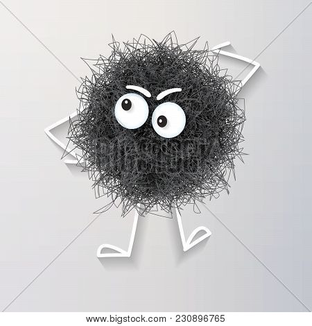 Fluffy Cute  Black Spherical Creature Thinking