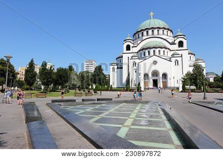 Belgrade, Serbia - August 15, 2012: People Visit Saint Sava Cathedral In Belgrade, Serbia. Belgrade 