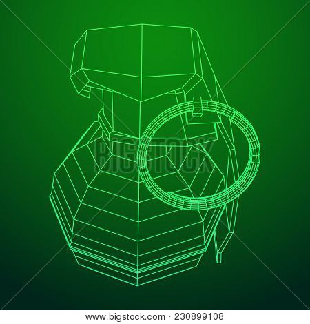Hand Bomb Frag Grenade Wireframe Low Poly Mesh Vector Illustration