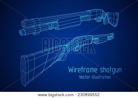 Shotgun Rifle Hunting Carbine Wireframe Low Poly Mesh Vector Illustration