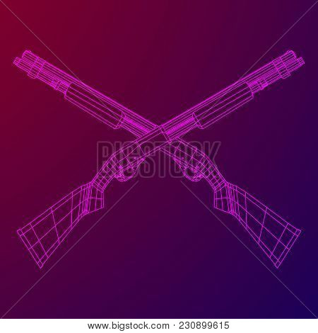 Shotgun Rifle Hunting Carbine Wireframe Low Poly Mesh Vector Illustration
