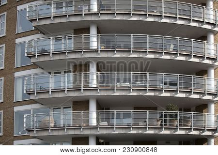 The Facade Of A Modern Building With Balconies In London