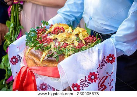 Traditional Wedding Ukrainian Bread Korovai With Flowers