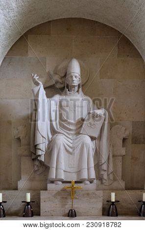 MUNSTER SCHWARZACH, GERMANY - JULY 09: Pope Gregory I, altar in Munster schwarzach Abbey, Benedictine monastery, Germany on July 09, 2017.