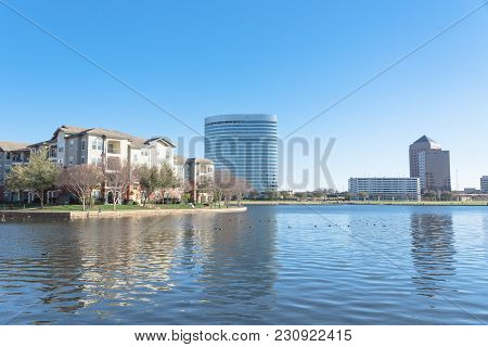 Lakeside Apartment Building Complex With Blue Sky In America