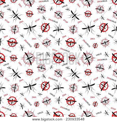 Zika Virus Seamless Pattern Wallpapers. Zika Mosquito Illustration. Zika Virus Mosquito Bite. Aedes 