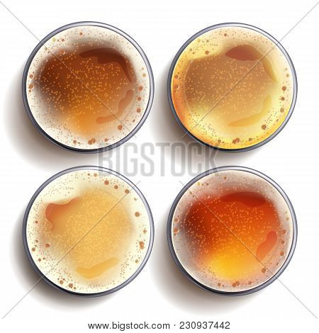 Beer Glass Top View Vector. View From Above. Beer Ads. Brewery Banner Design. Realistic Isolated Ill