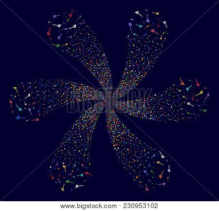 Bright Match Fire Exploding Abstract Flower On A Dark Background. Hypnotic Curl Designed From Random