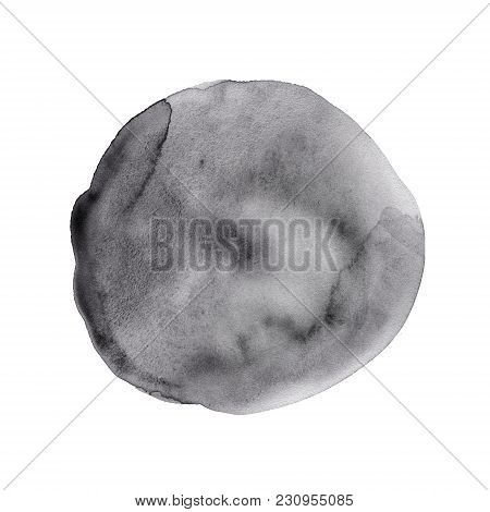 Hand-drawn Watercolor Black Round Spot. Ink Cirkle Stain. Use For Wrap, Wallpaper, Website, Decor. I