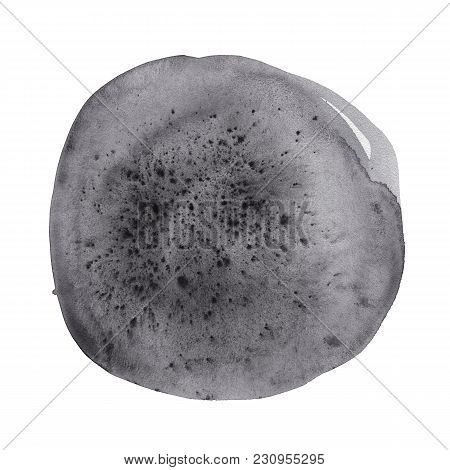 Hand-drawn Watercolor Black Round Spot. Ink Cirkle Stain. Use For Wrap, Wallpaper, Website, Decor. I