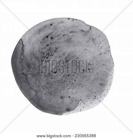 Hand-drawn Watercolor Black Round Spot. Ink Cirkle Stain. Use For Wrap, Wallpaper, Website, Decor. I