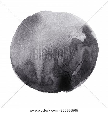 Hand-drawn Watercolor Black Round Spot. Ink Cirkle Stain. Use For Wrap, Wallpaper, Website, Decor. I