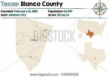 Detailed Map Of Blanco County In Texas, Usa