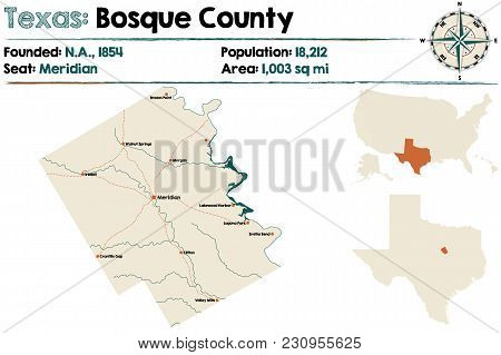 Detailed Map Of Bosque County In Texas, Usa