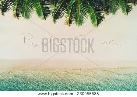 Summer Holiday On Tropical Island. Palm Trees And Sea Waves.