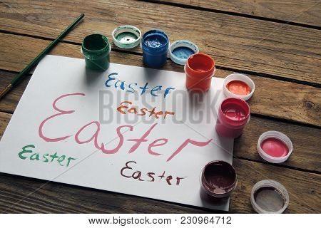 Painted Easter Eggs Basket And Cherry Tree Blossom