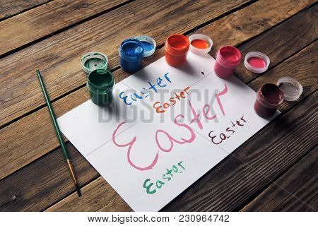 Painted Easter Eggs Basket And Cherry Tree Blossom