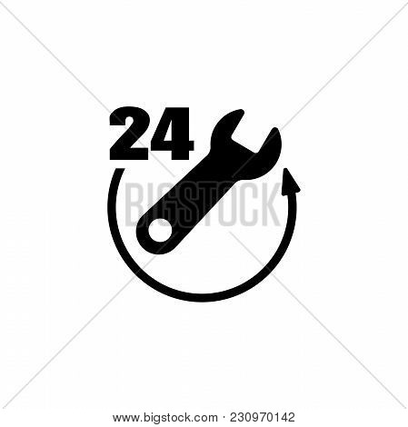 24 Hour Emergency Service. Flat Vector Icon. Simple Black Symbol On White Background